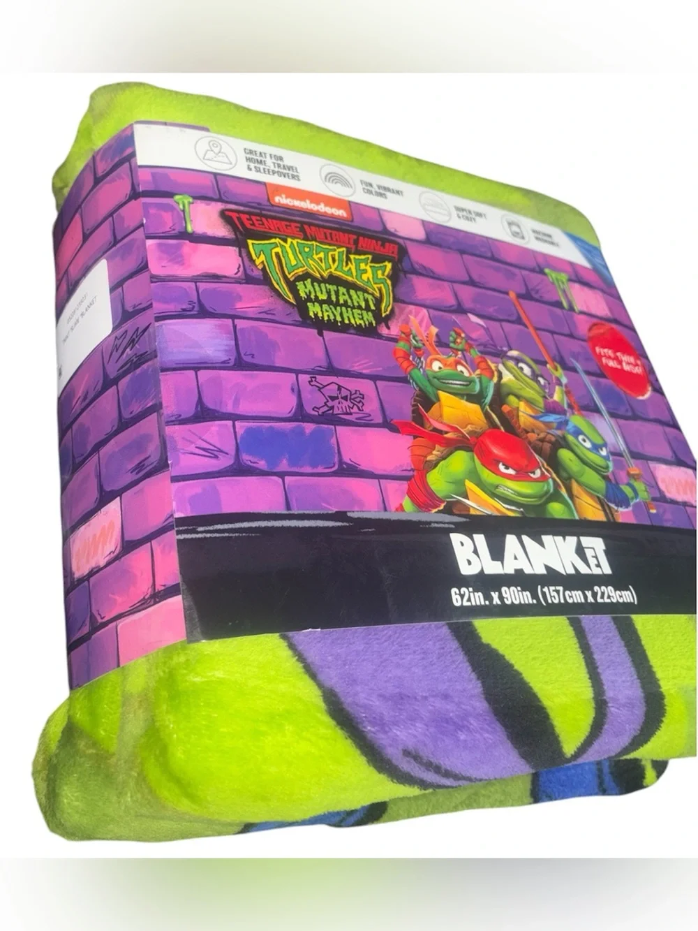 Teenage Mutant Ninja Turtles Kids Twin/Full Blanket, 62 x 90, Microfiber, Blue,